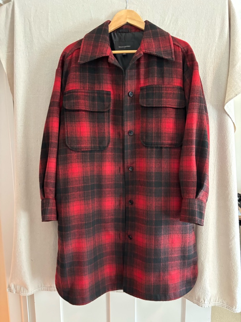 Banana Republic Red and Black Plaid Shirt Jacket
